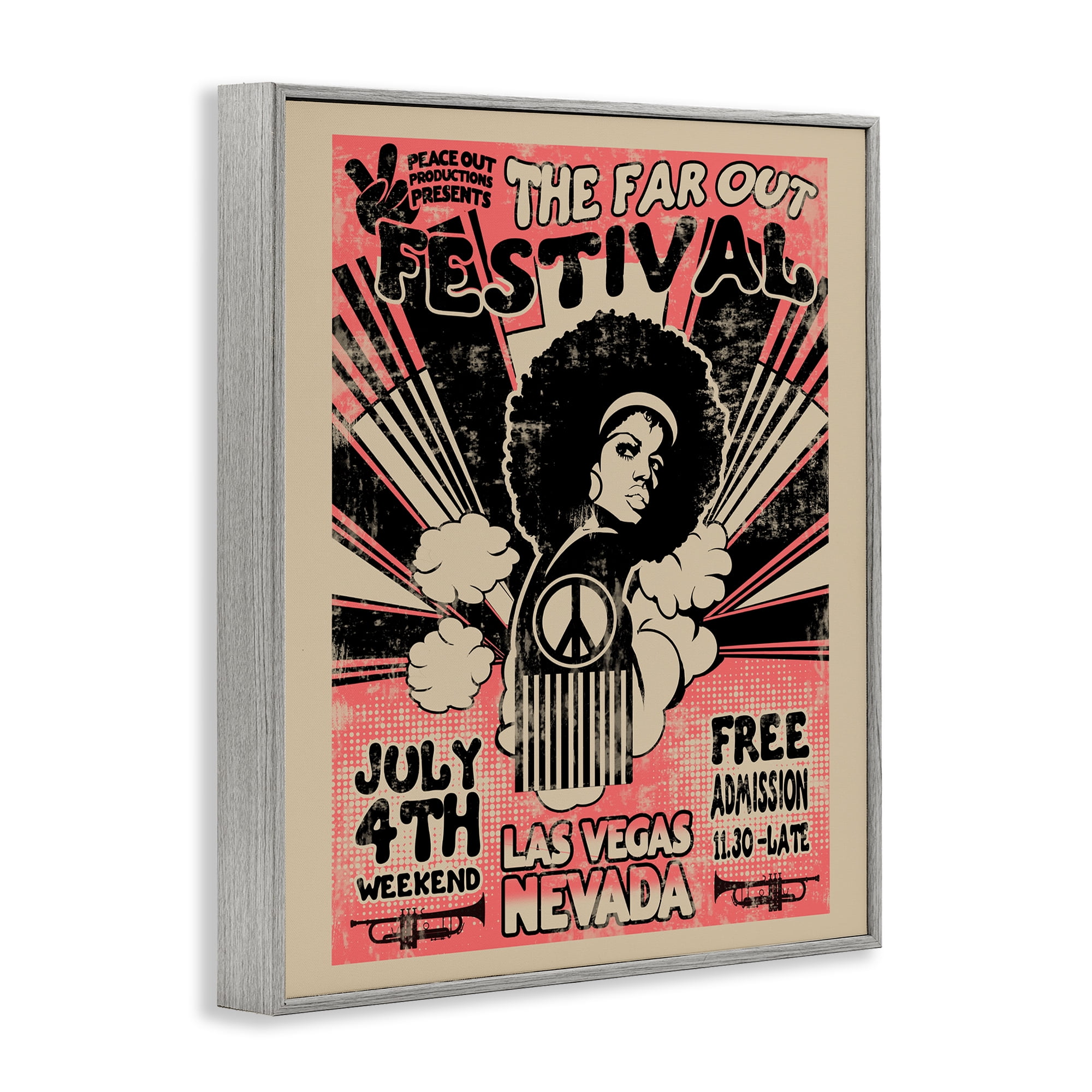 Stupell Industries Retro Far Out Festival Poster Gray Framed Giclee Art, design by Ali Chris
