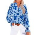 thumbnail image 2 of Womens V Neck Floral Long Sleeve Tops Summer Casual Loose Puff Sleeve Chiffon Boho Work Blouse Dressy T Shirts Blue S, 2 of 6