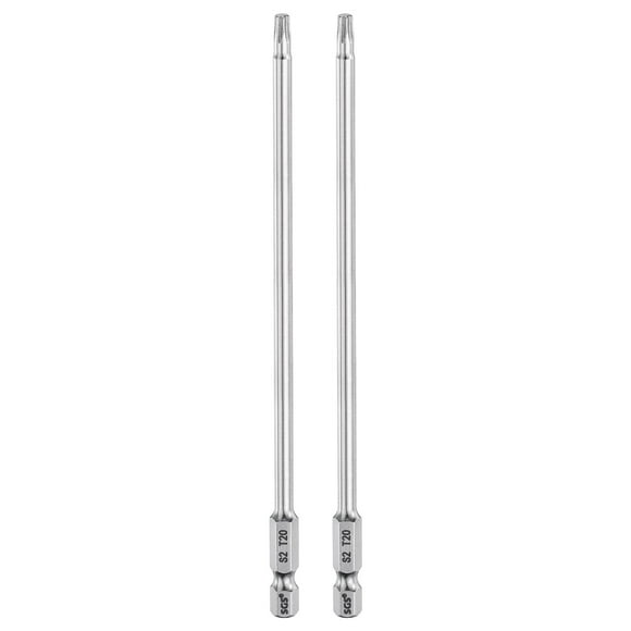 Uxcell 2pcs T20 Torx Bit 1/4" Hex Shank 6" S2 Steel Magnetic Tamper Resistant Star Bits para atornillar tornillos