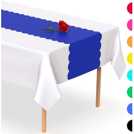 

Royal Blue Scallop Disposable Table Runner. 5 Pack 14 x 108 inch. Plastic Table Runner Adds A Pop of Color To Your Party Table by Swanoo