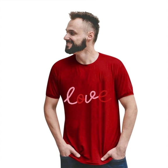 Valentine's Day Fashion Casual Print Crew Neck Short Sleeve T Shirt (man)