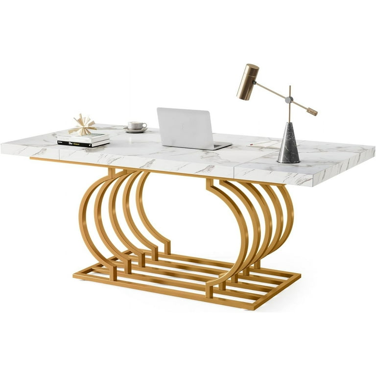 Tribesigns White and Gold Executive Desk 63