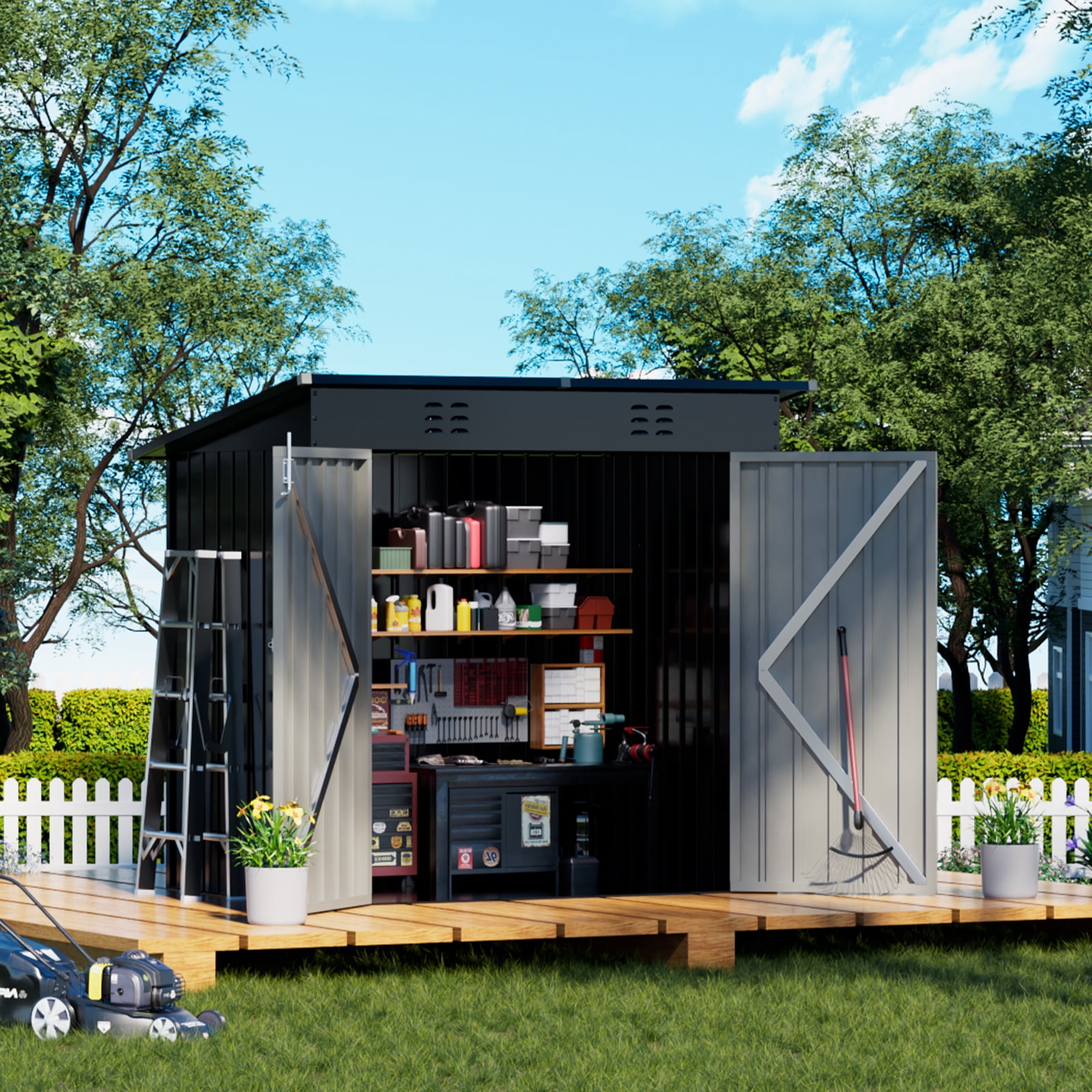 COMHOMA Metal Shed, 6 x 4 ft Metal Outdoor Storage Shed with Lockable Doors & Waterproof, Gray