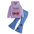 thumbnail image 4 of Toddler Baby Girl Outfits Ruffle Long Sleeve Tops + Flare Pants Set Toddler 2Pcs Fall Winter Clothes,6-7 Years,Light Purple, 4 of 4