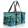 thumbnail image 1 of Lucazzi Extra Large Utility Tote Bag - Oversized Collapsible Reusable Wire Frame Rectangular Canvas Basket With Two Exterior Pockets For Beach, Pool, Laundry, Car Trunk, Storage - Paisley Blue, 1 of 4