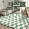 thumbnail image 7 of Pentantan 8ft x 10ft Shag Area Rugs for Living Room, Classic Checkered Fluffy Bedroom Carpet, Light Green & White, 7 of 7