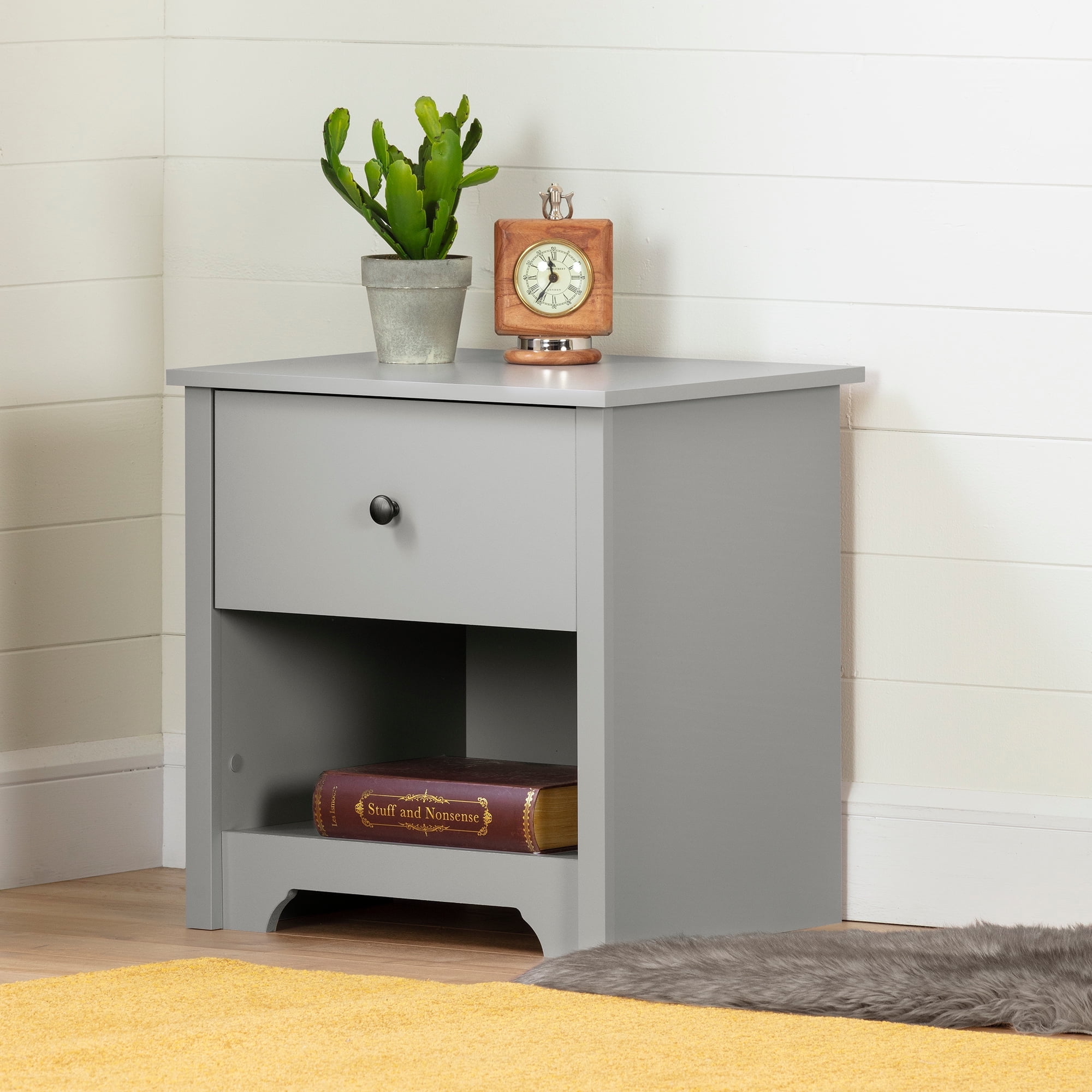 South Shore Vito 1-Drawer Nightstand - End Table with Storage for Adult, in Soft Gray