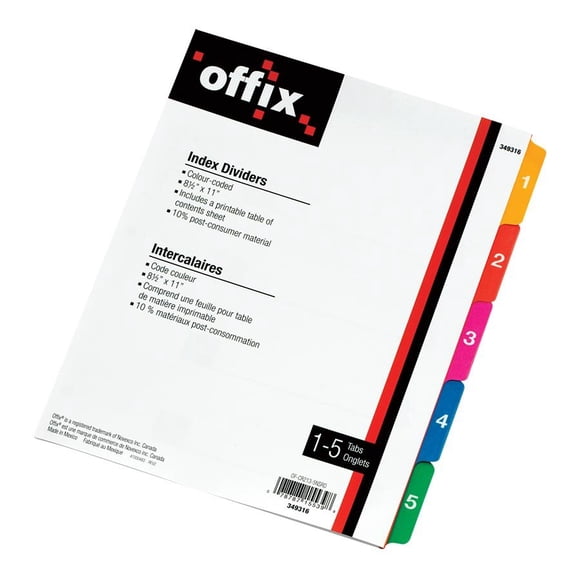 Offix OF-CR213-5NSRD Colour-Coded Index Divider 1-5 - 1 Each