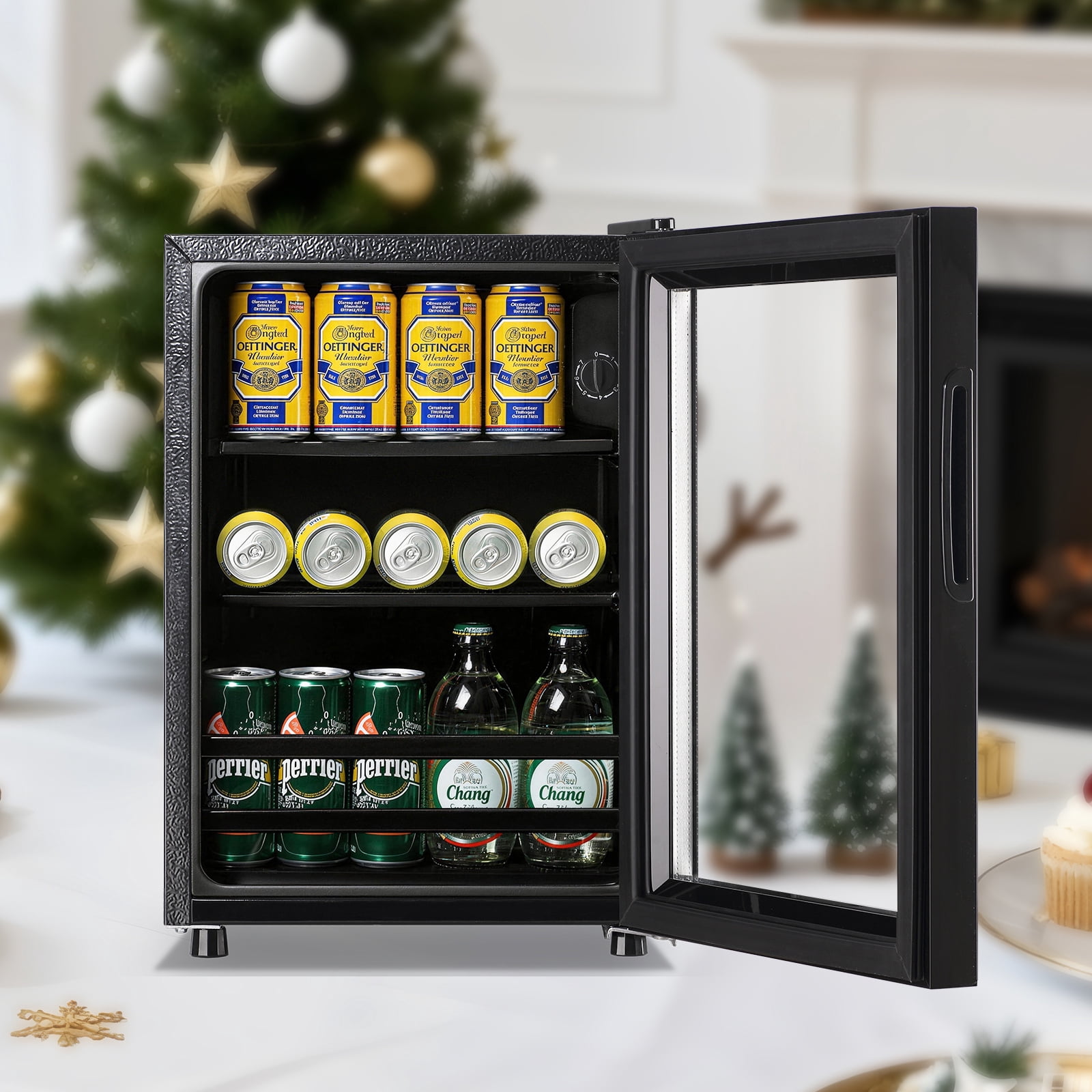 WANAI Mini Beverage Refrigerator Cooler 50 Can Beer Fridge with Double Glass Door 7 Adjustable Knob