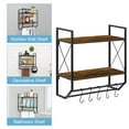 thumbnail image 6 of Bathroom Wall Shelf Wall-Mounted Industrial 2-Tier Wooden Bathroom Towel Rack with Towel Bar, 5 Metal Hooks Toilet Storage Shelf for Kitchen, Bathroom, Brown, 6 of 9