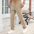 thumbnail image 2 of Nuoqisi Men's Casual Solid Color Linen Drawstring Button Long Pants - Breathable Trousers for Relaxed Summer Wear, 2 of 7