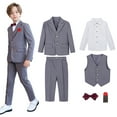 thumbnail image 3 of Owordtank Boys Suits 6 Piece Tuxedo Set with Blazer Jacket Dress Shirt Pants Vest Bow Tie Pocket Square for Kids 1-14 Years, 3 of 8