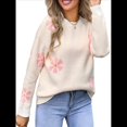 thumbnail image 1 of Suéter de Flores para Mujer, Suéter de Punto de Cuello Redondo Extragrande, Top de Punto Acanalado, Conjuntos de Invierno, Tops Tipo Jersey. XL, 1 of 10