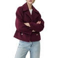 thumbnail image 2 of Women'S Fashionable Commuting Collar Double Row Buckle Short Woolen Loose Coat Rose Red XXXL, 2 of 7