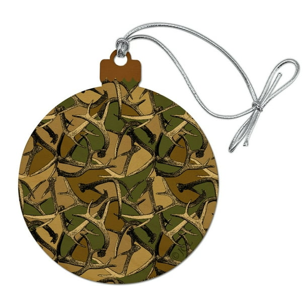 Antlers Camo Camouflage Hunting Hunter Wood Christmas Tree Holiday