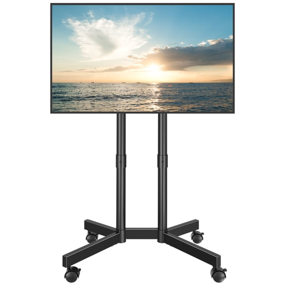BONTEC Rolling TV Stand, Height Adjustable Mobile TV Cart for 32-75 Inch TVs, Dual Column Floor Mount with Wheels, Holds 110 lbs, Max VESA 400x400mm, Black