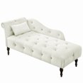 thumbnail image 5 of 60.6" Button Tufted Velvet Chaise Lounge, Lounge Sofa Chair with Left Armrest & Lumbar Pillow, Chaise Lounge with Solid Wood Legs for Living Room Bedroom Office, White, 5 of 6
