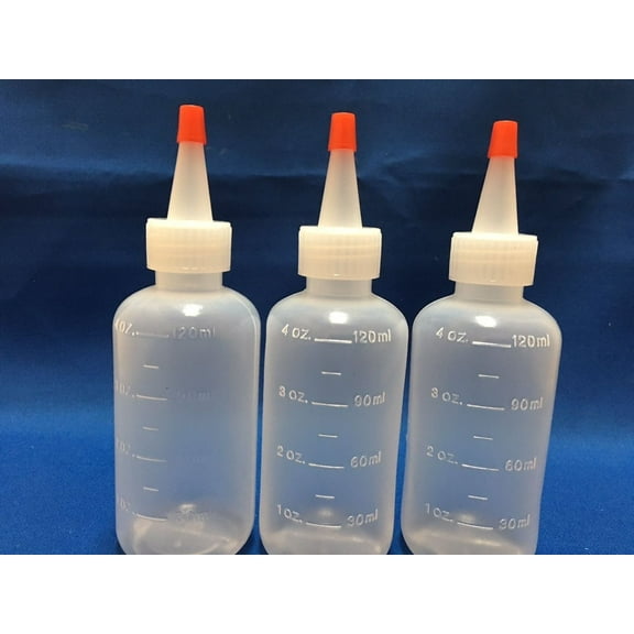 3 pack of 4oz (120mL) Plastic Boston Round Squeeze Bottles   Yorker Caps LDPE