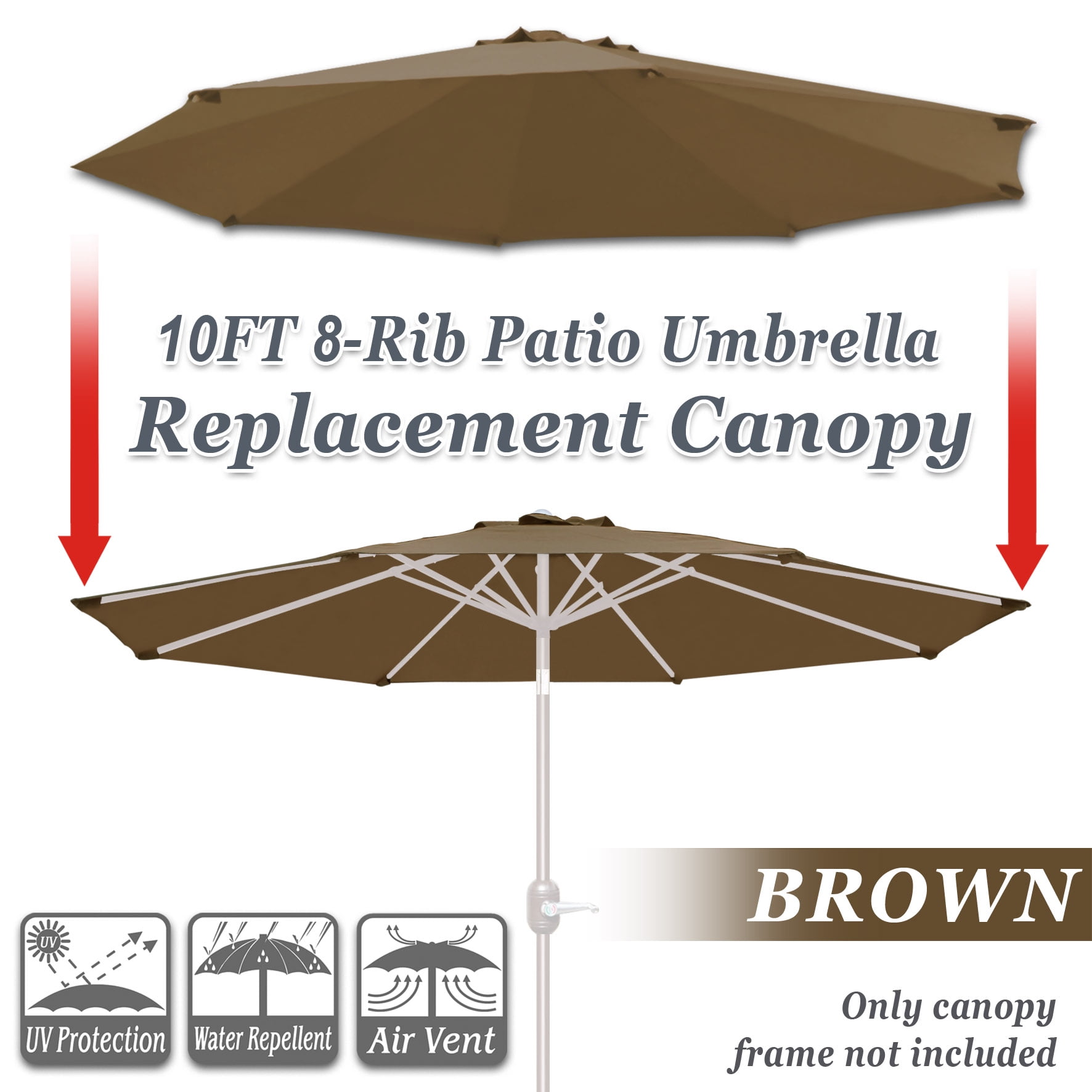Strong Camel 10 Umbrella Canopy Top Cover Patio Replacement Top Cover 8 Ribs Outdoor Sunshade Brown Walmart Com Walmart Com
