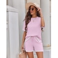 thumbnail image 3 of Ekouaer Womens Knit Lounge Set 2 Piece Sweater Sets Short Sleeve Pullover Tops Loungewear, 3 of 5