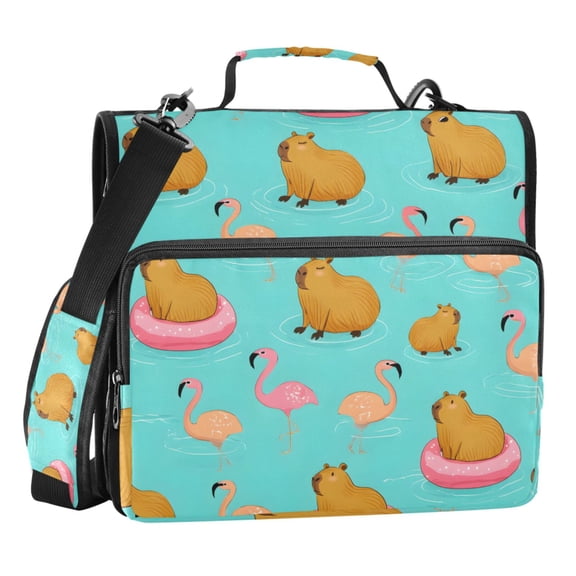 ALAZA Zipper Binder Cartoon Capybara Flamingo 3 Ring Trapper Keeper File Folder Organizer Bag