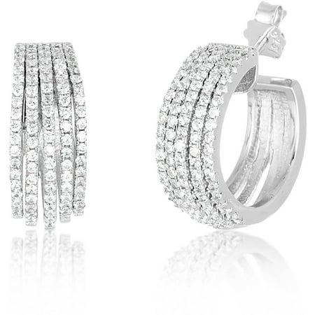 - Women's Sterling Silver Rhodium Five Strand Cubic Zirconia Hoop Earrings
