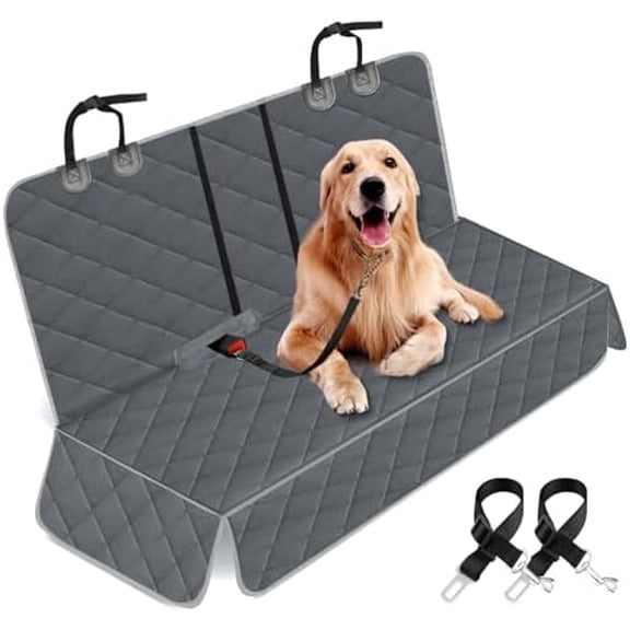Dog Car Cover for Back Seat Pet Protector Waterproof Bench Car Seat Cover, Nonslip Rear Seat Cover fits Middle Armrest for Most Cars Trucks SUVs - Grey