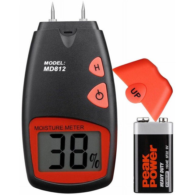 Medidor de humedad digital para madera, portátil, con pantalla LCD, detector de humedad y batería de 9 V (incluida).
