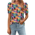 thumbnail image 1 of Tnhcen Women's Summer Short Sleeve Bubble Sleeve Blouses | Loose Fit Printed Crewneck Tops | Polyester Spandex Blend S-2XL, 1 of 7