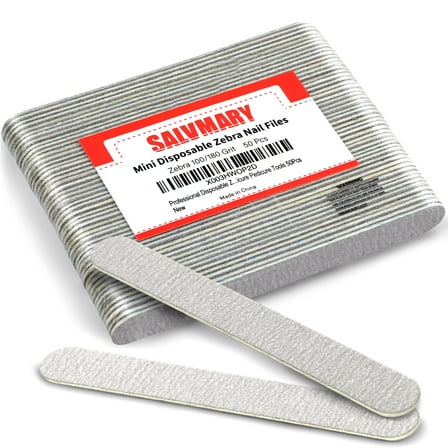 Salvmary 50 Pcs Disposable Zebra Nail Files 100/180 Grit Double Sided Emery Board Manicure Pedicure Tools