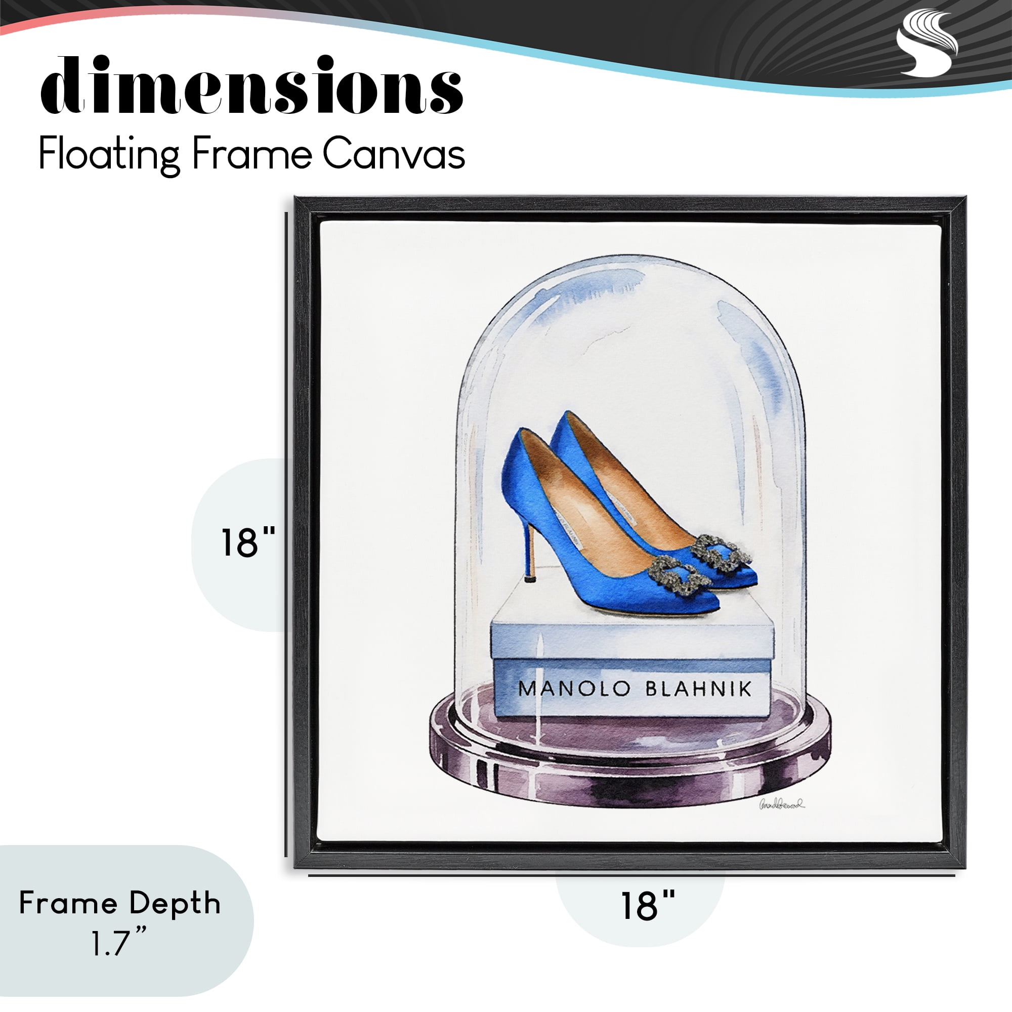Stupell Industries Blue Heels in Bell Jar Black Framed Floater Canvas Wall Art, design by Amanda Greenwood