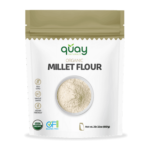 Quay Naturals Organic Millet Flour 2lbs | Fine Stone-Ground, Gluten-Free, Non-GMO, Whole Grain | Perfect for Baking, Cooking, Vegan & Paleo Recipes | Natural Source of Fiber & Protein