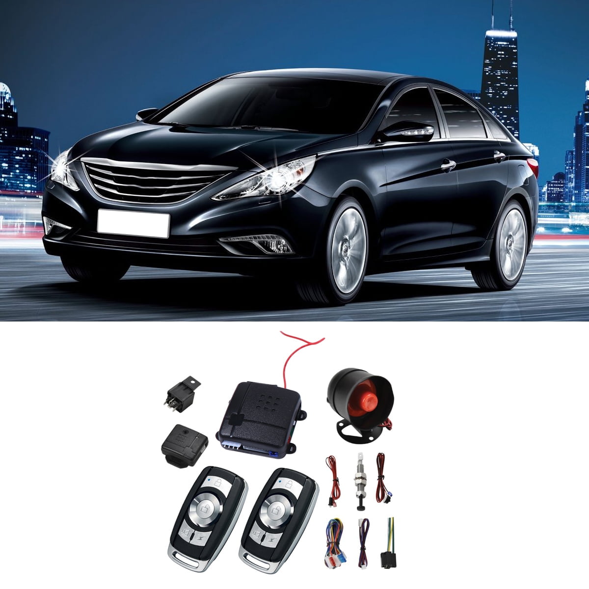 Universal 12V Auto Car Alarm Keyless Entry System with Remote Control Siren Sensor
