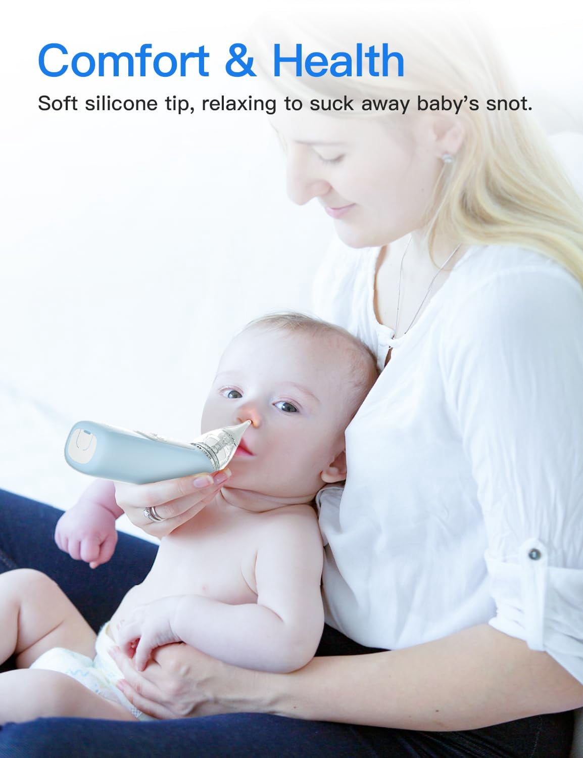 Baby Nasal Aspirator, Bivni Electric Nose Booger Automatic Nose Cleaner with 3 Silicone Tips, 5 Levels Suction, Music & Colorful Light for Infants Newborn