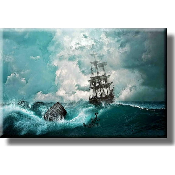 Ship Sailing in Thunderstorm Picture on Stretched Canvas, Wall Art decor, Ready to Hang!