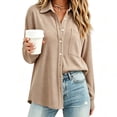 thumbnail image 3 of Admvng Women Waffle Knit Button Down Shirt Jacket, Lapel Pocket Long Sleeve Loose Casual Shacket, 3 of 8