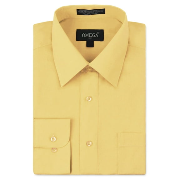 Omega Italy Men's Long Sleeve Dress Shirt Solid Color Regular Fit 25 Colors