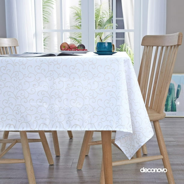 Deconovo Mantel con estampado de nubes, blanco, 137 cm de ancho x 137 cm de largo, decorativo, Oxford, resistente a las arrugas, para comedor.