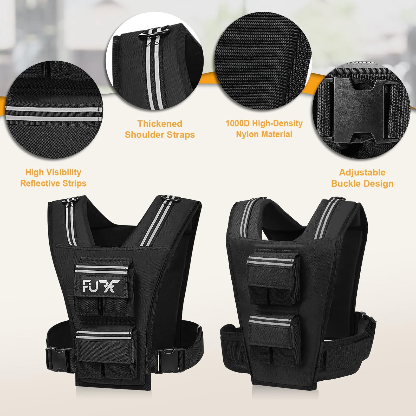 Black 20 LB Adjustable Weighted Vest for Strength Training, Walking, Running