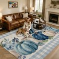 thumbnail image 2 of Large Area Rugs 8'x10', Blue White Pumpkin Fall Carpet Runner Indoor Outdoor Rugs Home Decor Aesthetic, Thanksgiving Eucalyptus Blue Plaid Non Slip Mats Washable Accent Rug for Living Room Bedroom, 2 of 8