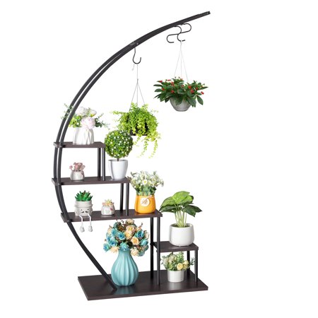SamyoHome Half Circle Plant Shelf  Metal Flower Stand  5 Layer  Black