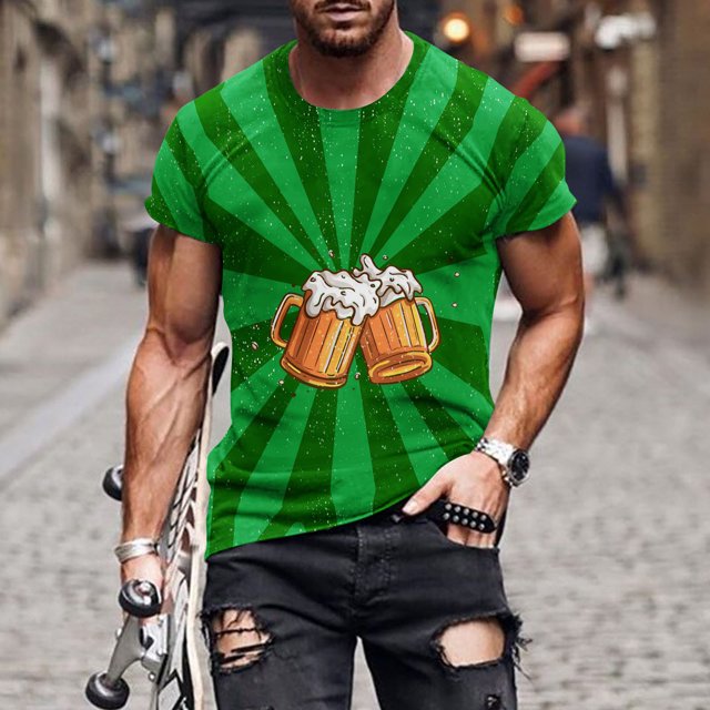 Fridja Gym T-Shirts pour Hommes Été Décontracté Surdimensionné Ample Manches Courtes Col Rond Hauts Amusants Imprimé Bière Graphiques T-Shirts Habillés Confortables Hauts pour Sport Mise en Forme (Vert, 4TG) (Vert, 4TG)