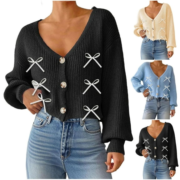 Ashirexll Winter Sweaters Chunky Cardigan for Women Casual V-Neck Long Sleeve Button Down Knit Blouse Soft Comfortable Tops