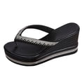 thumbnail image 4 of Rokment Womens Sparkly Rhinestones Wedge Flip Flops Fashion Casual Bling Platform Dressy Slip on Thong Comfortable Walking Backless Sandals for Bride Wedding Black Size 6.5, 4 of 5