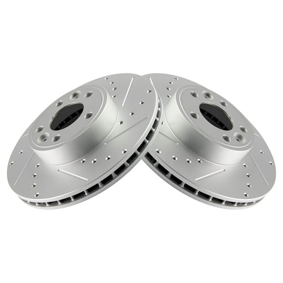 TRQ Front Performance Brake Rotors Set Premium G-Coated Cross Drilled & Slotted Fits Select 1998-2002 Ford Crown Victoria Lincoln Town Car Mercury Grand Marquis