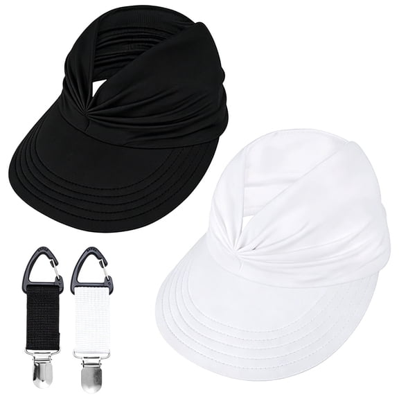 2PCS Wide Brim Visor Hats for Women - Lightweight Foldable Packable Ponytail Hat, Comfortable UV Protection Quick-Dry Sun Visor for Casual