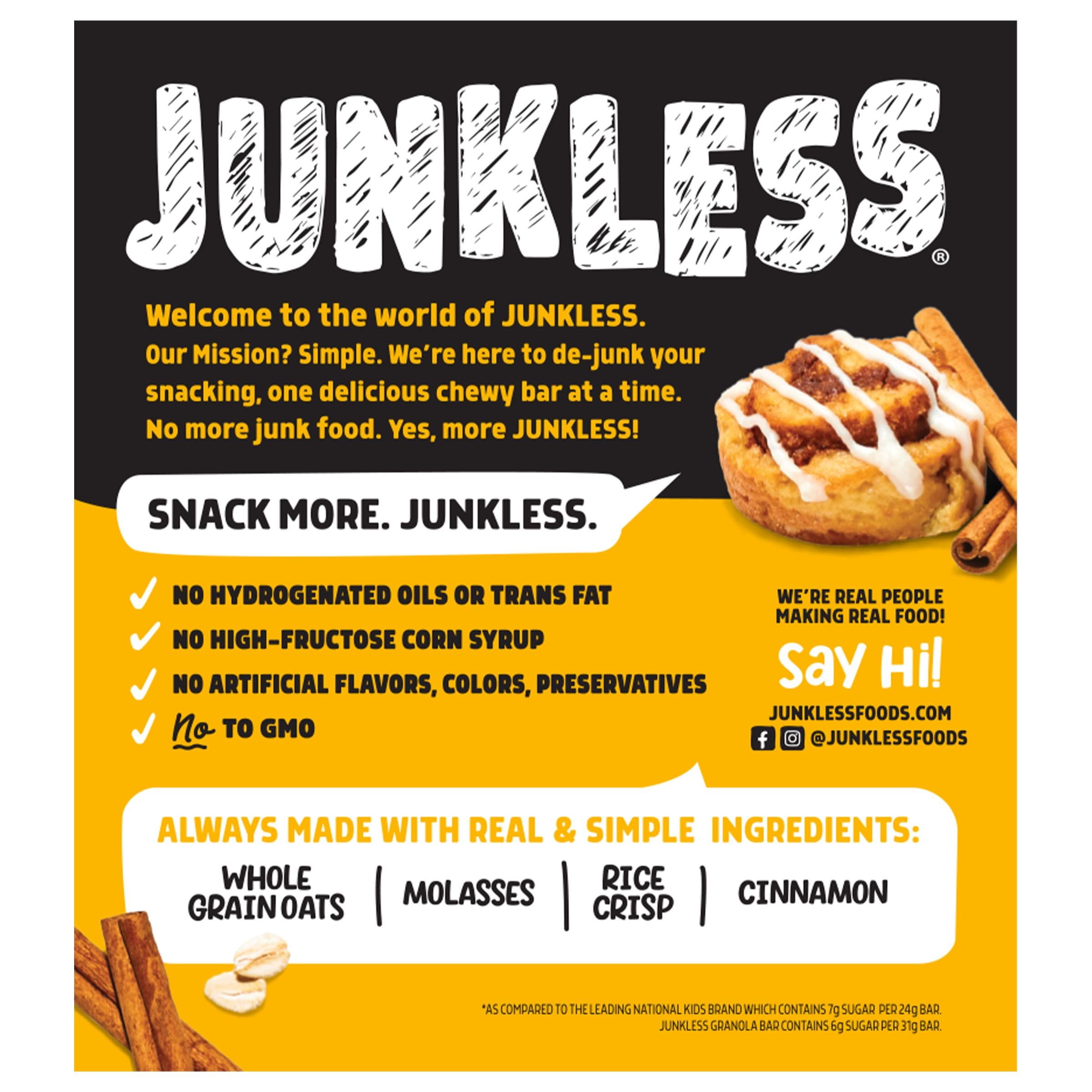Junkless Chewy Cinnamon Roll Granola Snack Bars, 8 Count, 1.1 oz