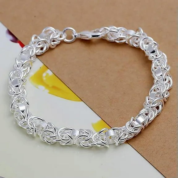 QQTDFG 925 Sterling Silver Charm Chain Cuff Bangle Womens Fashion Bracelet -default