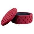 thumbnail image 4 of Costaelm Hank Round 29.5" Velvet Tufted Storage Ottoman, Red, 4 of 7