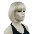 thumbnail image 3 of Short Bob Wig with Flat Bangs for Lady Women, Straight Synthenic Wigs for Cosplay Daily Party, 8 inch, Bright Golden Blonde, 3 of 10